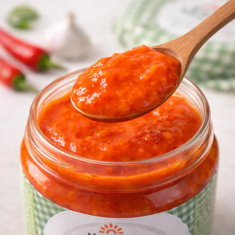 Ajvar auf dem Löffel