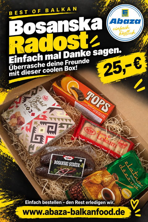 Bosanska Radost Mini Geschenkbox mit Rahat Lokum, Tops, Bosanski Lokum, Sudžuk und Bosanska Kafa